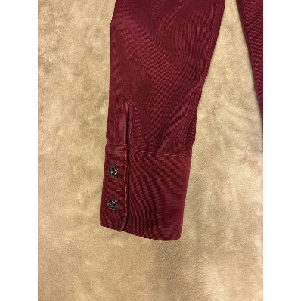 VTG Y2K Womens Burgundy Corduroy Shacket Snap Closure Top Cranberry Red Medium - Picture 12 of 13